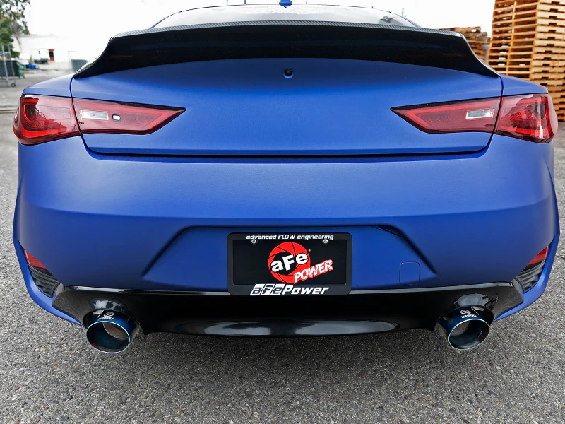 aFe POWER Takeda 2.5in 304 SS Axle-Back Exhaust w/ Blue Flame Tips 17-19 Infiniti Q60 V6-3.0L (tt) - Image 3