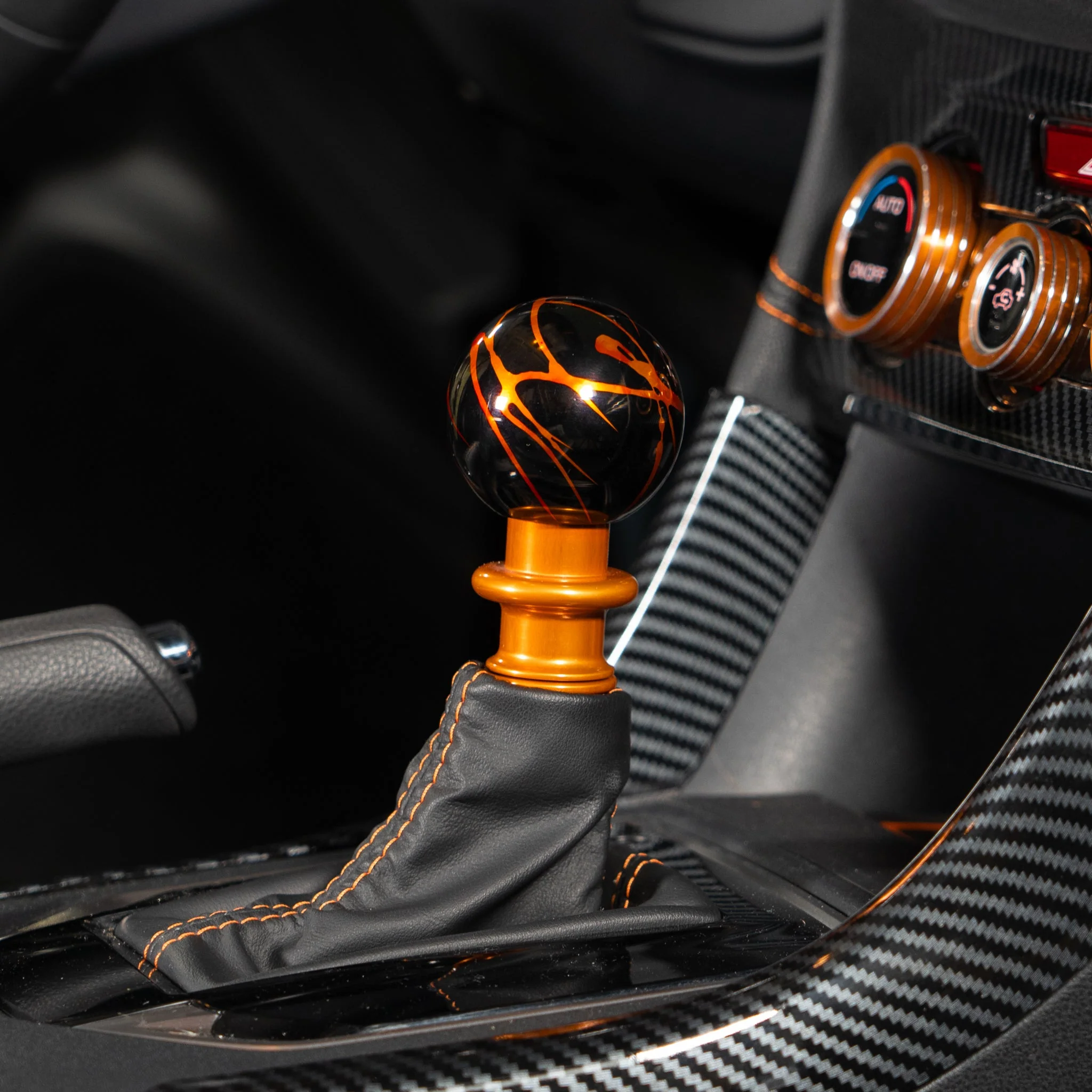 Billetworkz Automatic Shifter - Black w/ Fire Splash - Fits Subaru CVT: WRX (15–21), Crosstrek (13–23), Forester (14–18), Impreza (12–23), Legacy/Outback (10–14) - Image 2