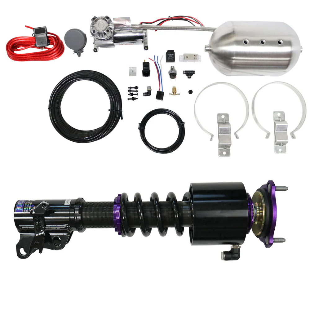 D2 Racing RS Coilovers w/ Front Air Cups + Silver Control System 97-01 Saab 9-5 Steel Subframe