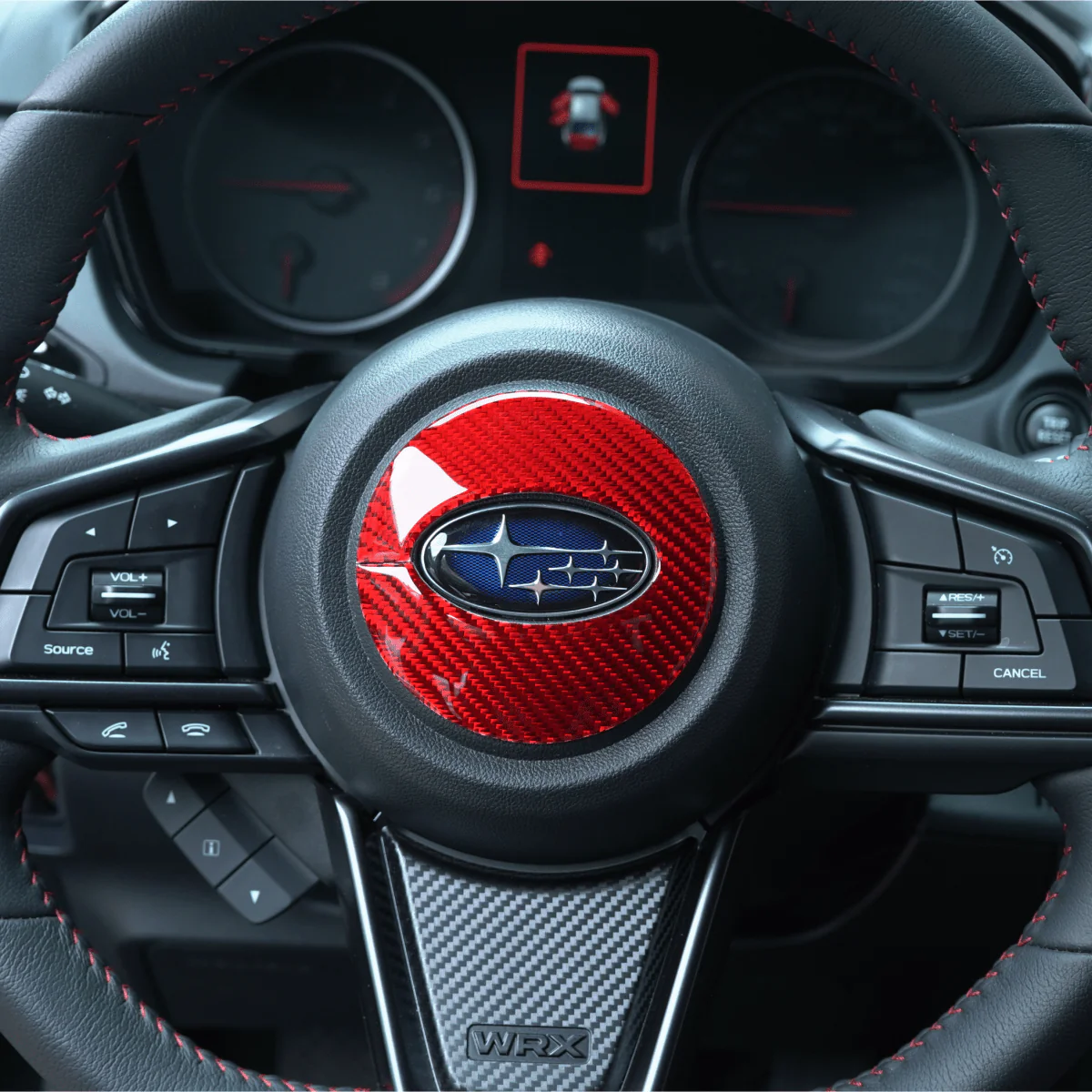 JDMuscle [22-26 WRX] P&S Series Carbon Fiber Airbag Trim Cover | Black Carbon Fiber/ Red Carbon Fiber - Image 5