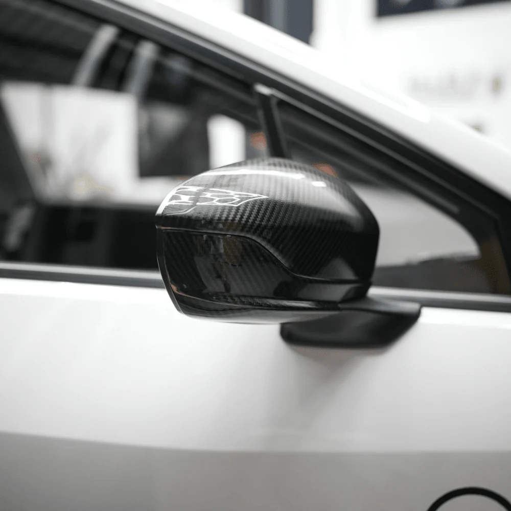 JDMuscle [22-25 WRX w/o Turn Signal] Tanso Pre-preg Carbon Fiber Side Mirror Lower Trim Covers w/ Gloss Finish - Image 3