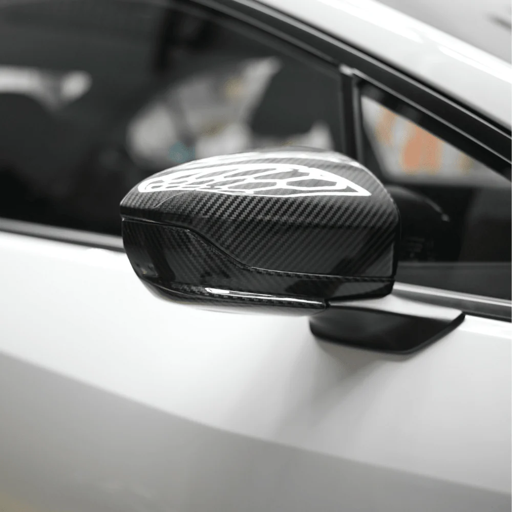 JDMuscle [22-25 WRX w/o Turn Signal] Tanso Pre-preg Carbon Fiber Side Mirror Lower Trim Covers w/ Gloss Finish - Image 4