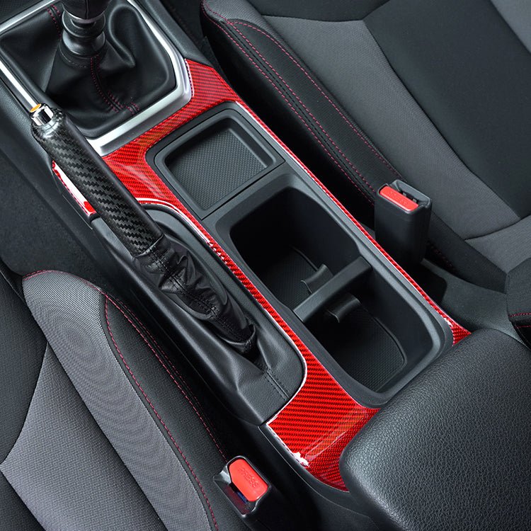 JDMuscle [22-26 WRX] P&S Series Carbon Fiber Cup Holder Trim Cover | Black Carbon Fiber/ Red Carbon Fiber - Image 2