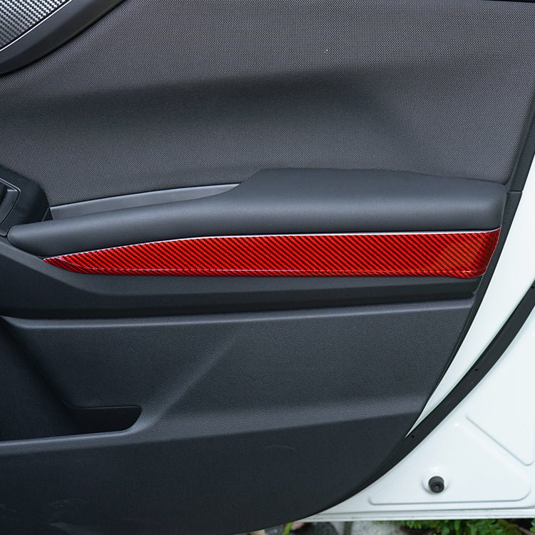 JDMuscle [22-26 WRX] P&S Series Carbon Fiber Interior Door Upper Panel Accent Covers 8 PC | Black Carbon Fiber/ Red Carbon Fiber - Image 4