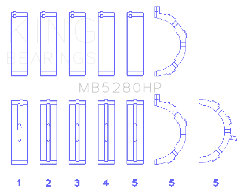 King Ford Prod. V8 4.6L/5.4L Will Not Fit 13-14 GT500 Performance Main Bearing Set - Size STD - Image 2