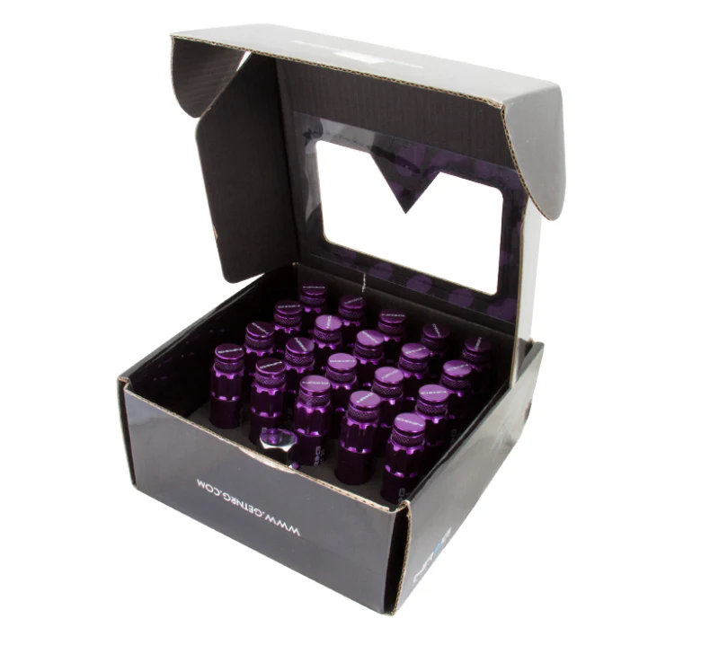 NRG 700 Series M12 X 1.5 Steel Lug Nut w/Dust Cap Cover Set 21 Pc w/Locks & Lock Socket - Purple - Image 2