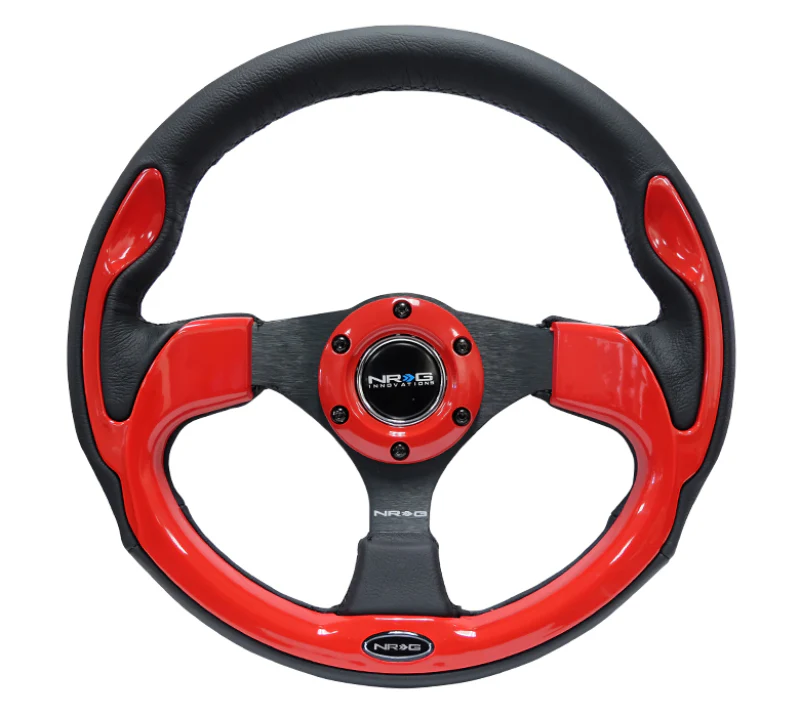 NRG Reinforced Steering Wheel (320mm) Blk w/Red Trim & 5mm 3-Spoke - Image 6