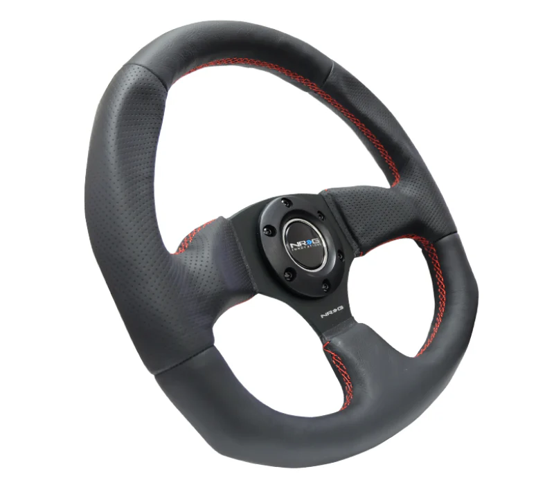 NRG Reinforced Steering Wheel (320mm Horizontal / 330mm Vertical) Leather w/Red Stitching - Image 5