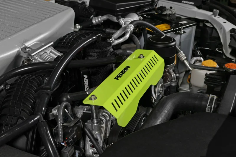 PERRIN 22-25 Subaru WRX Pulley Cover - Neon Yellow (SHORT - For Use w/PERRIN AOS) - Image 2
