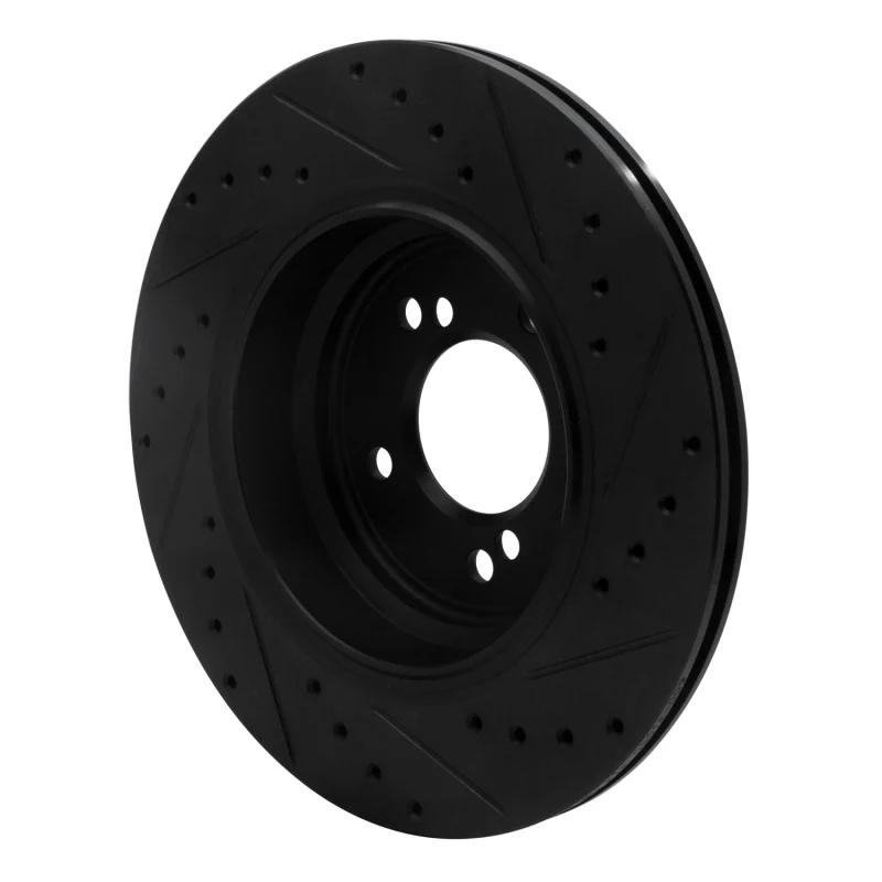 R1 00-06 BMW M5 Rear Left Drilled & Slotted Black Brake Rotor - Image 2