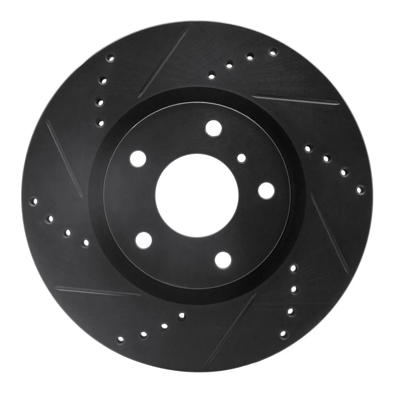 R1 03-05 Infiniti G35 Front Left Drilled & Slotted Black Brake Rotor