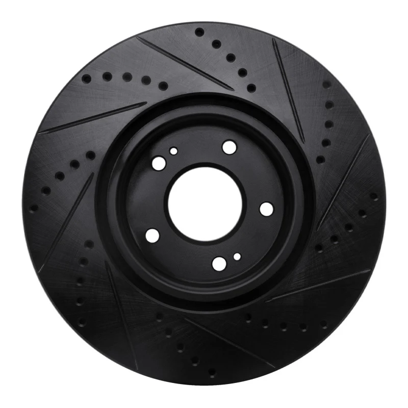 R1 03-06 Mitsubishi Lancer Front Left Drilled & Slotted Black Brake Rotor - Image 5