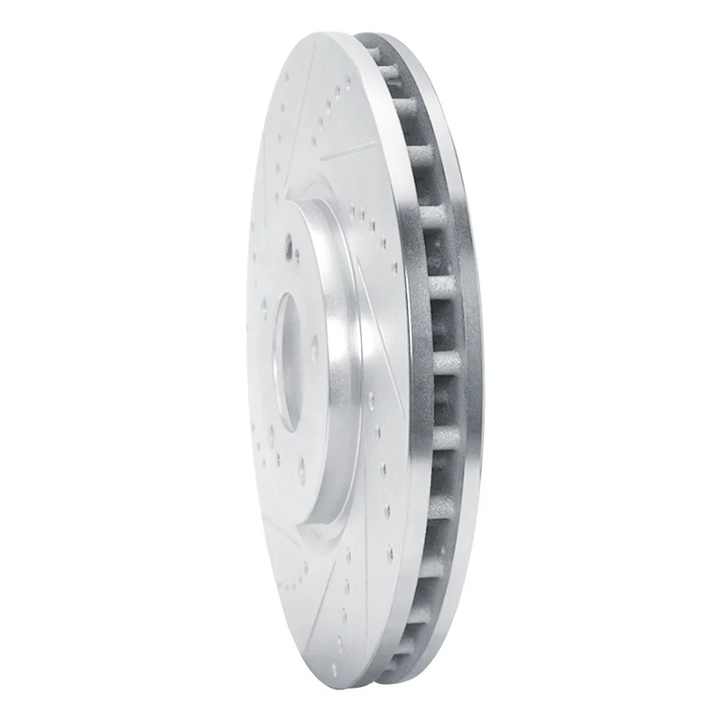 R1 03-06 Mitsubishi Lancer Front Left Drilled & Slotted Silver Brake Rotor - Image 3