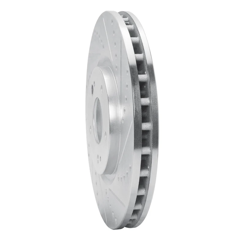 R1 03-06 Mitsubishi Lancer Front Right Drilled & Slotted Silver Brake Rotor - Image 2