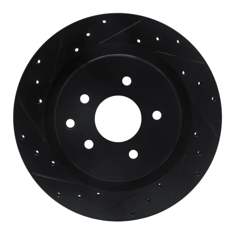 R1 03-08 Infiniti G35 Rear Left Drilled & Slotted Black Brake Rotor