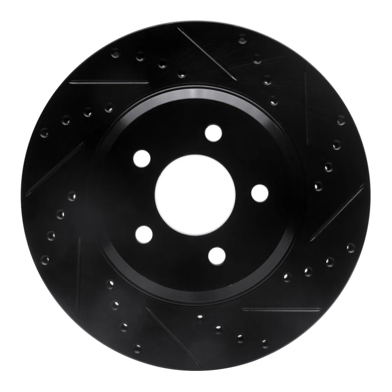 R1 05-14 Ford Mustang Front Right Drilled & Slotted Black Brake Rotor