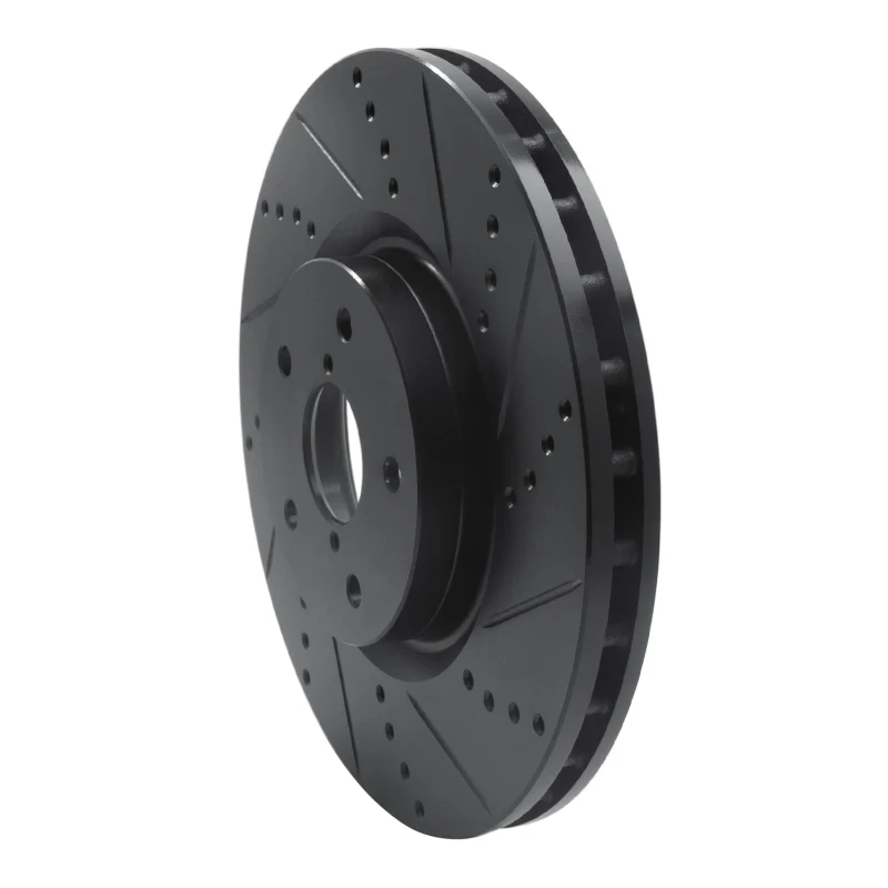 R1 05-17 Subaru WRX STI Front Right Drilled & Slotted Black Brake Rotor - Image 3