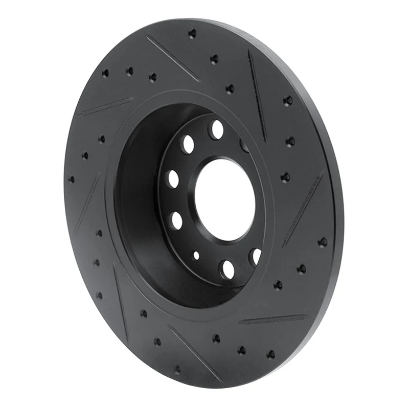 R1 05-18 Audi A3 Quattro Rear Left Drilled & Slotted Black Brake Rotor - Image 2