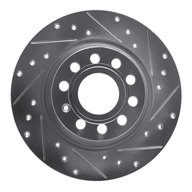 R1 05-18 Audi Q3 Rear Right Drilled & Slotted Silver Brake Rotor