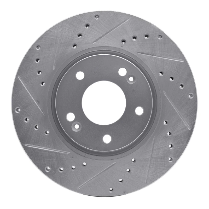 R1 05-24 Hyundai Veloster Front Left Drilled & Slotted Silver Brake Rotor