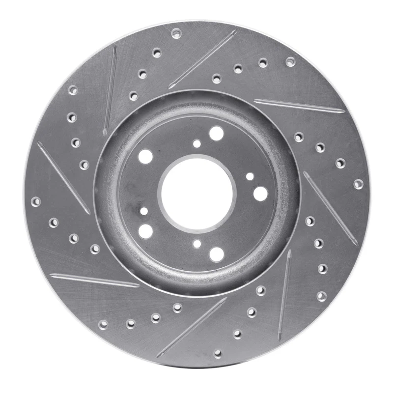 R1 06-15 Honda Civic Si Front Right Drilled & Slotted Silver Brake Rotor - Image 5