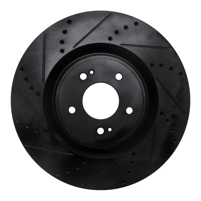R1 08-15 Mitsubishi Lancer Front Left Drilled & Slotted Black Brake Rotor
