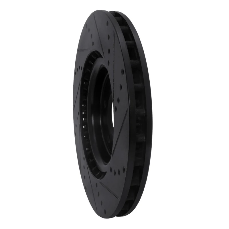 R1 08-15 Mitsubishi Lancer Front Left Drilled & Slotted Black Brake Rotor - Image 3