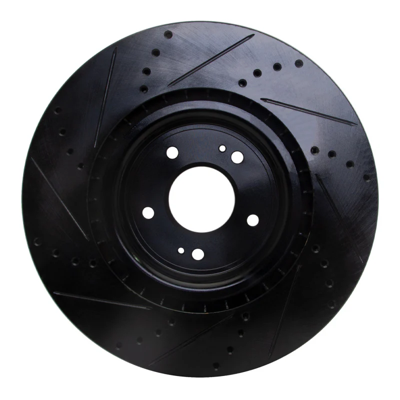 R1 08-15 Mitsubishi Lancer Front Right Drilled & Slotted Black Brake Rotor - Image 3