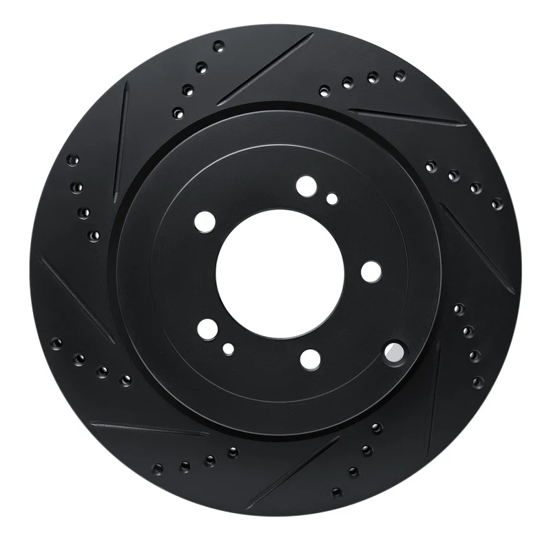 R1 08-15 Mitsubishi Lancer Rear Left Drilled & Slotted Black Brake Rotor