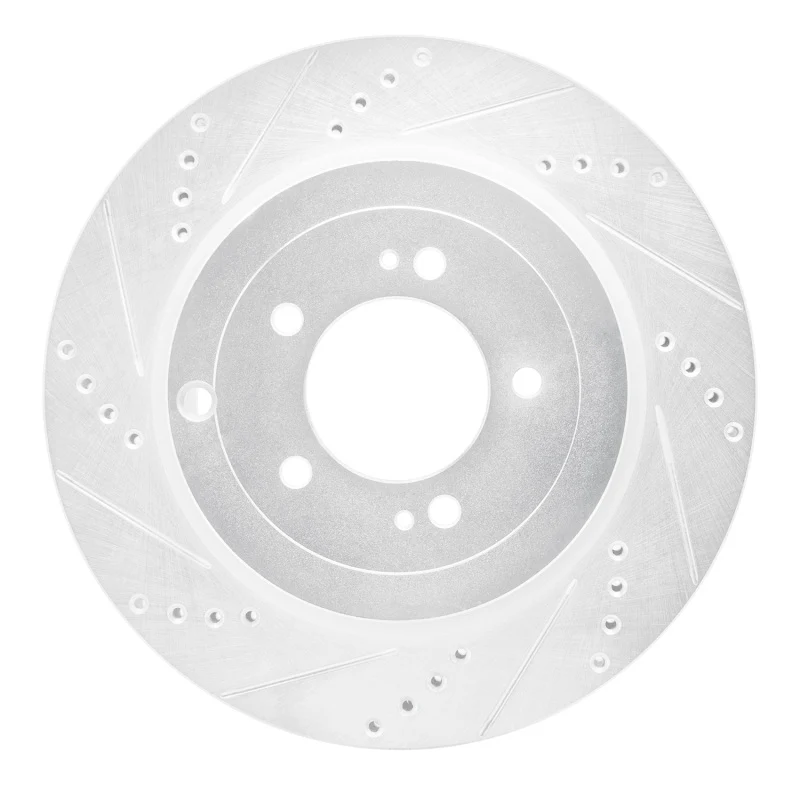 R1 08-15 Mitsubishi Lancer Rear Left Drilled & Slotted Silver Brake Rotor