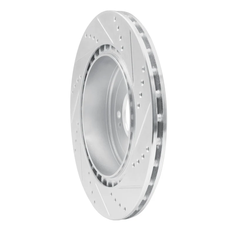 R1 08-15 Mitsubishi Lancer Rear Left Drilled & Slotted Silver Brake Rotor - Image 3