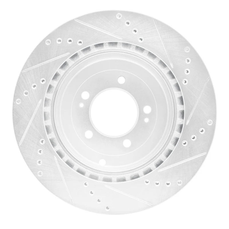 R1 08-15 Mitsubishi Lancer Rear Left Drilled & Slotted Silver Brake Rotor - Image 4