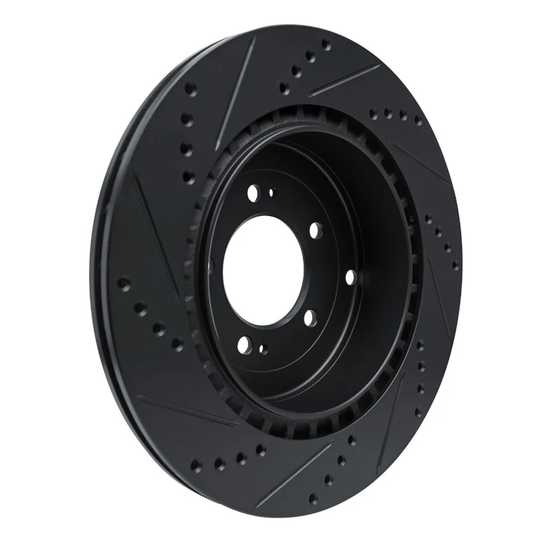 R1 08-15 Mitsubishi Lancer Rear Right Drilled & Slotted Black Brake Rotor - Image 5