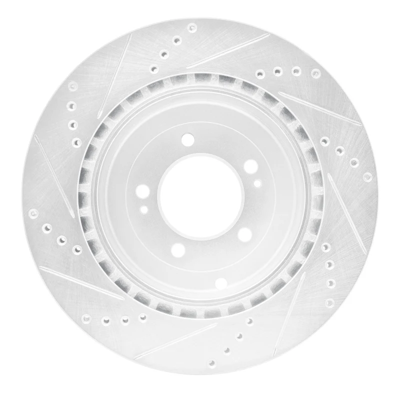 R1 08-15 Mitsubishi Lancer Rear Right Drilled & Slotted Silver Brake Rotor - Image 5