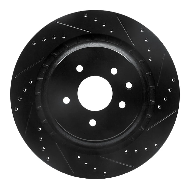 R1 08-25 Infiniti Q60 Rear Right Drilled & Slotted Black Brake Rotor