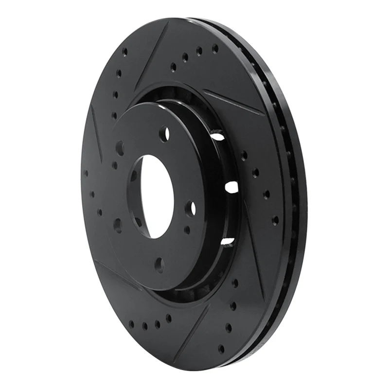 R1 09-15 Mitsubishi Lancer Front Left Drilled & Slotted Black Brake Rotor - Image 2