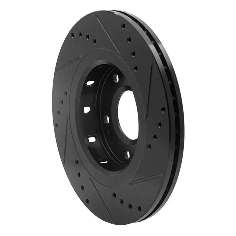 R1 09-15 Mitsubishi Lancer Front Left Drilled & Slotted Black Brake Rotor - Image 3