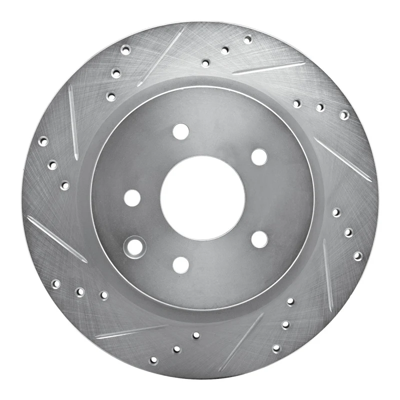 R1 09-20 Nissan 370Z Rear Left Drilled & Slotted Silver Brake Rotor