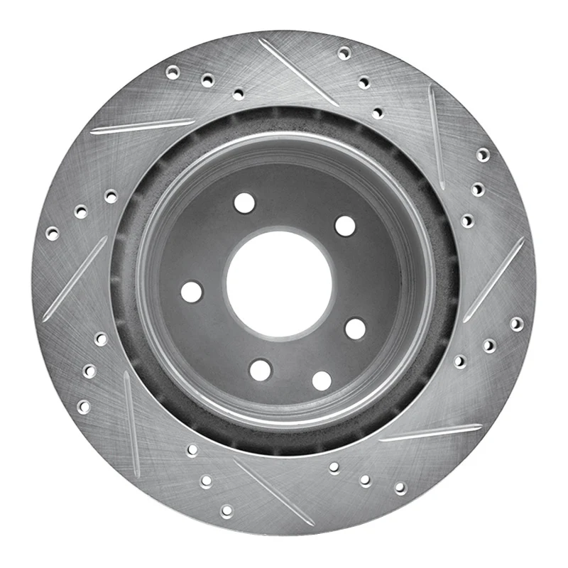 R1 09-20 Nissan 370Z Rear Left Drilled & Slotted Silver Brake Rotor - Image 4