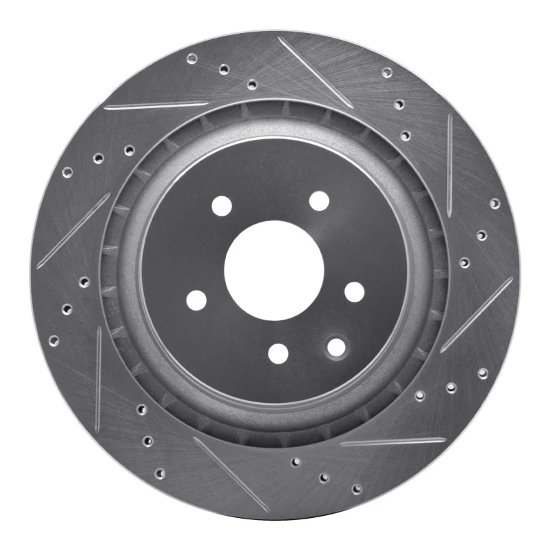 R1 09-20 Nissan 370Z Rear Right Drilled & Slotted Silver Brake Rotor