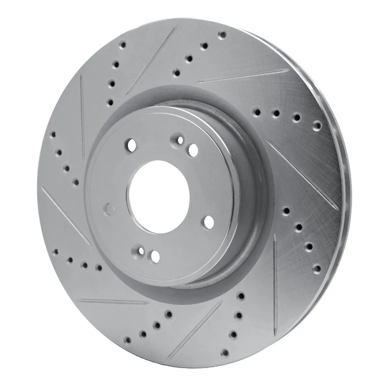 R1 10-16 Hyundai Genesis Coupe Front Left Drilled & Slotted Silver Brake Rotor - Image 4