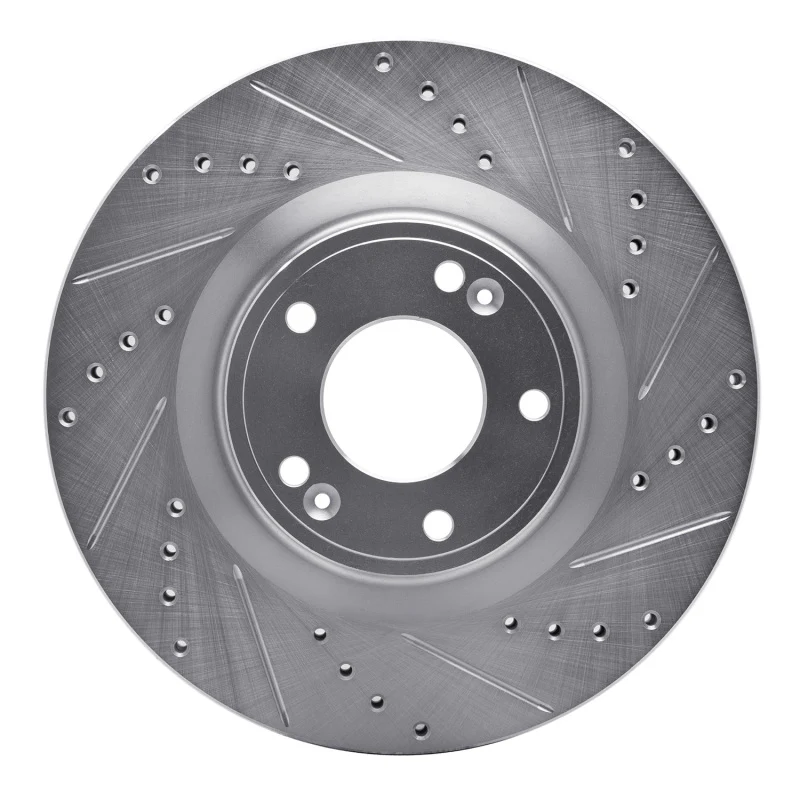 R1 10-16 Hyundai Genesis Coupe Front Right Drilled & Slotted Silver Brake Rotor