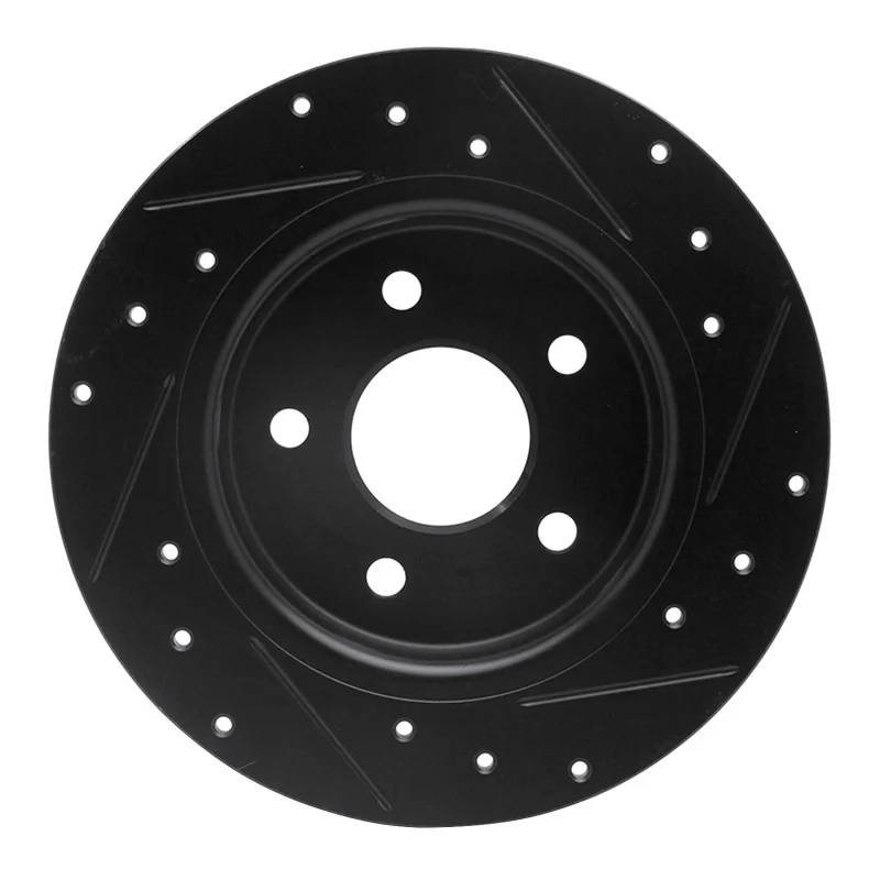 R1 12-18 Ford Focus Rear Left Drilled & Slotted Black Brake Rotor - Image 2
