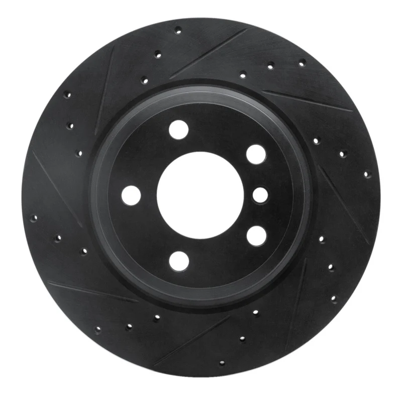 R1 12-20 BMW 330I Rear Left Drilled & Slotted Black Brake Rotor