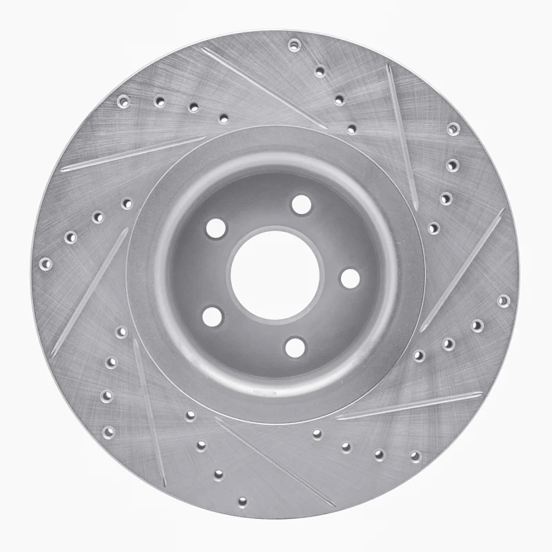 R1 14-19 Ford Focus Front Left Drilled & Slotted Silver Brake Rotor - Image 2