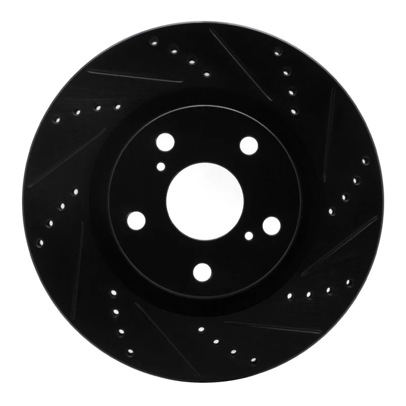 R1 15-25 Ford Mustang Front Right Drilled & Slotted Black Brake Rotor