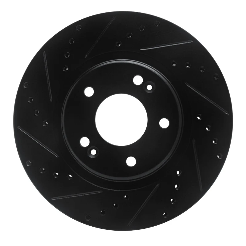 R1 15-25 Hyundai Kona EV Front Left Drilled & Slotted Black Brake Rotor