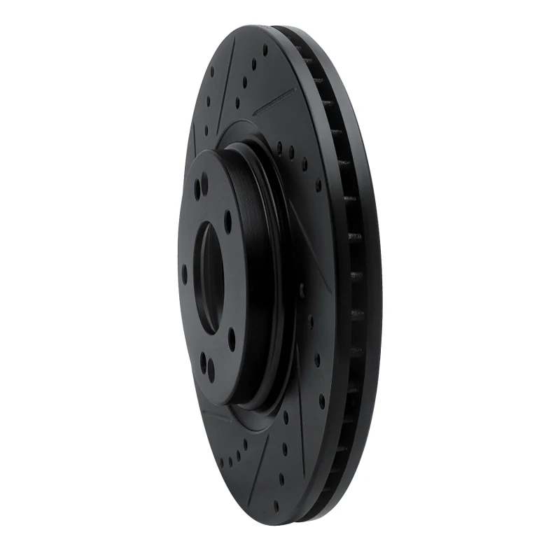 R1 15-25 Hyundai Kona EV Front Left Drilled & Slotted Black Brake Rotor - Image 3