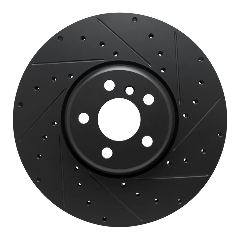 R1 16-25 BMW 330e Left Front Drilled & Slotted Black Brake Rotor