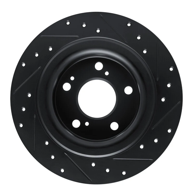 R1 17-25 Acura Integra Rear Left Drilled & Slotted Black Brake Rotor - Image 5